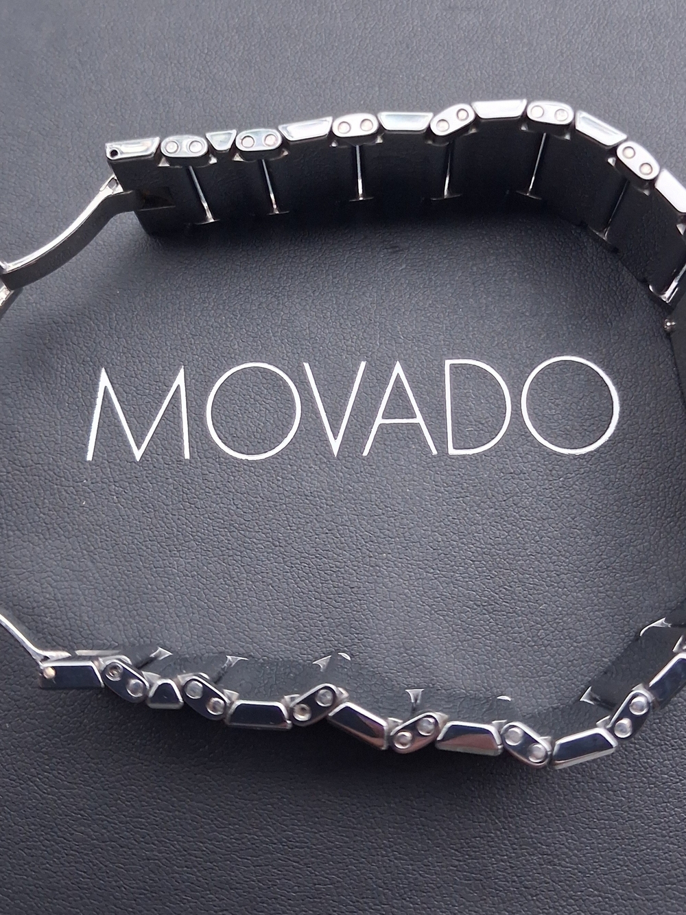Movado Men's Stainless Steel Rectangular Bracelet Watch - Black Dial - Picture 8 of 13